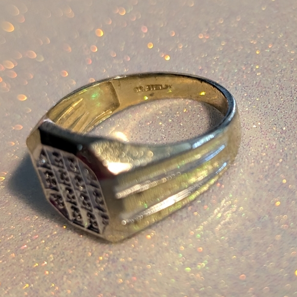Vintage Gold Plate Over Sterling Ring with Pave CZ Diamonds.   Size 10
